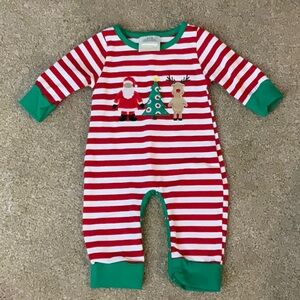 Red and White Striped Baby Onesie with Green Accents